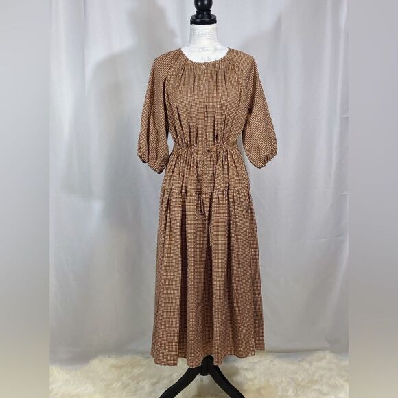 WEEKEND MAX MARA Lola Plaid Peasant Dress size 10 - Picture 4 of 12